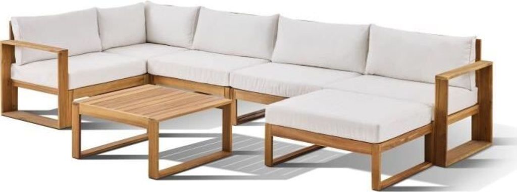 Garten Lounge Set LEVATA XL, Akazienholz 8 Personen, Cremeweiß, Inklusive Abdeckung