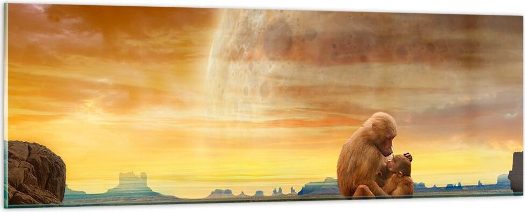 Bilder auf glas - Affen Mutter Natur Berg - 90x30cm - Glasbilder - Wandbilder - Kunstdruck - zum Aufhängen bereit - Wanddekoration aus Glas - Glas...