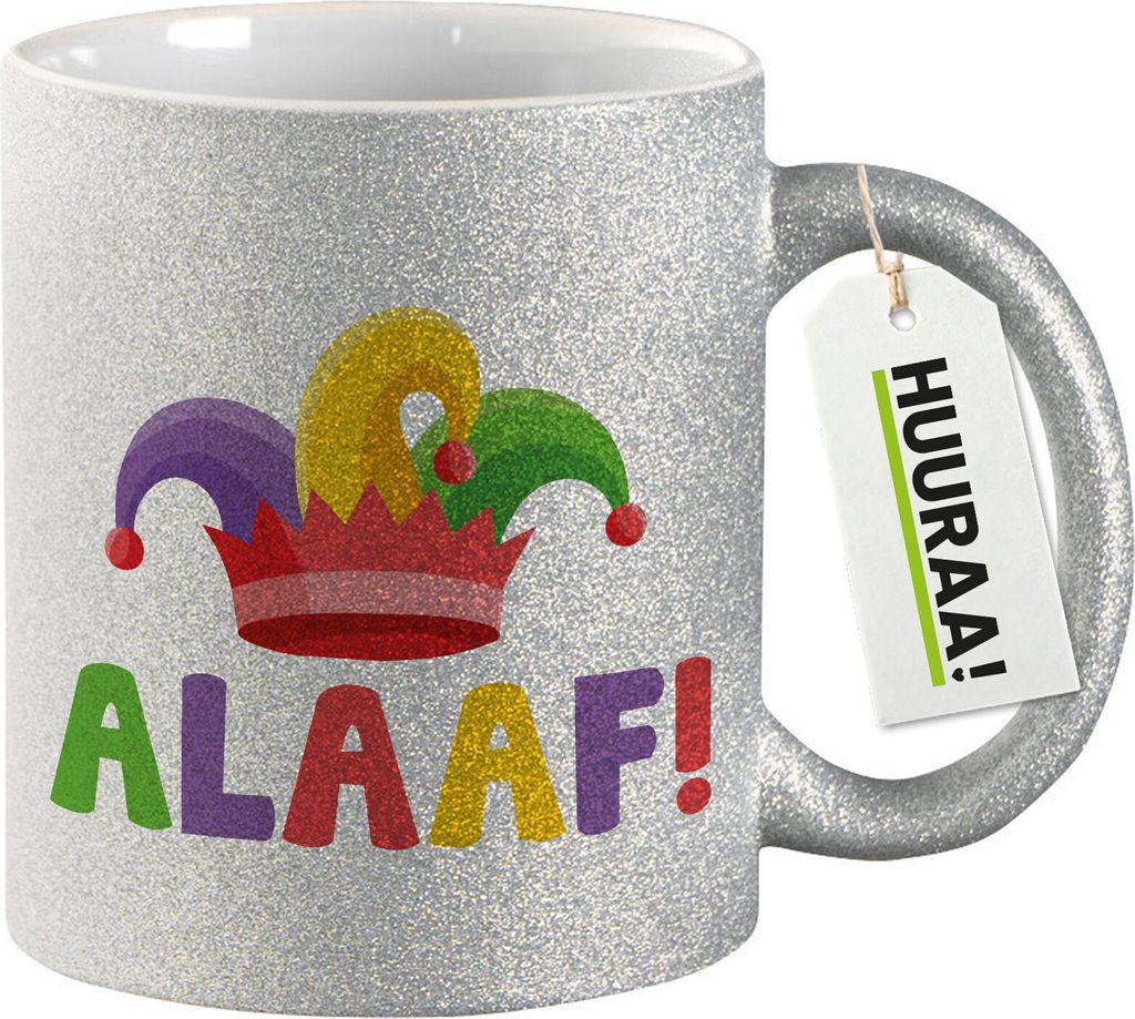 Huuraa Glitzertasse Alaaf Narrenkappe 330ml Silber Keramik Kaffeebecher Geschenkidee