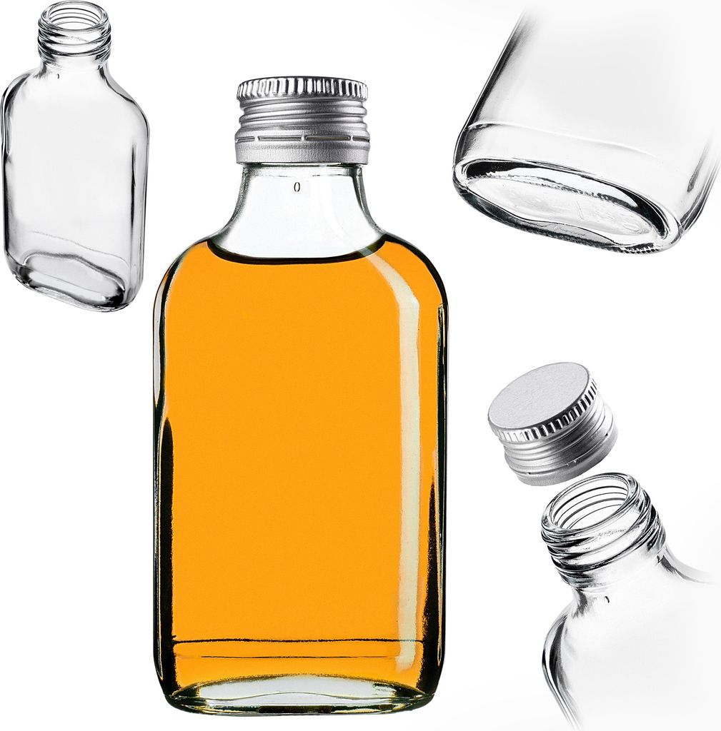 KADAX Flachmann 100ml, 10 Stück, kleine Glasflaschen mit Schraubverschluss, Fläschchen, leere Flaschen zum Befüllen, mini Likörflaschen, Schnap...