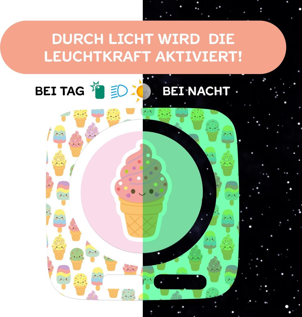 Nachtleuchtende Schutzfolie kompatibel mit Toniebox2 passgenaue Folie mit Motiv Kratzschutz für Musikbox Y015-36 Ice Cream
