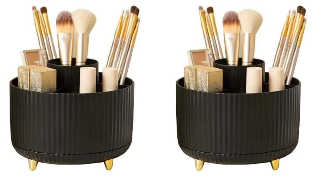 Rangement maquillage rotatif noir pour coiffeuse et salle de bains chic