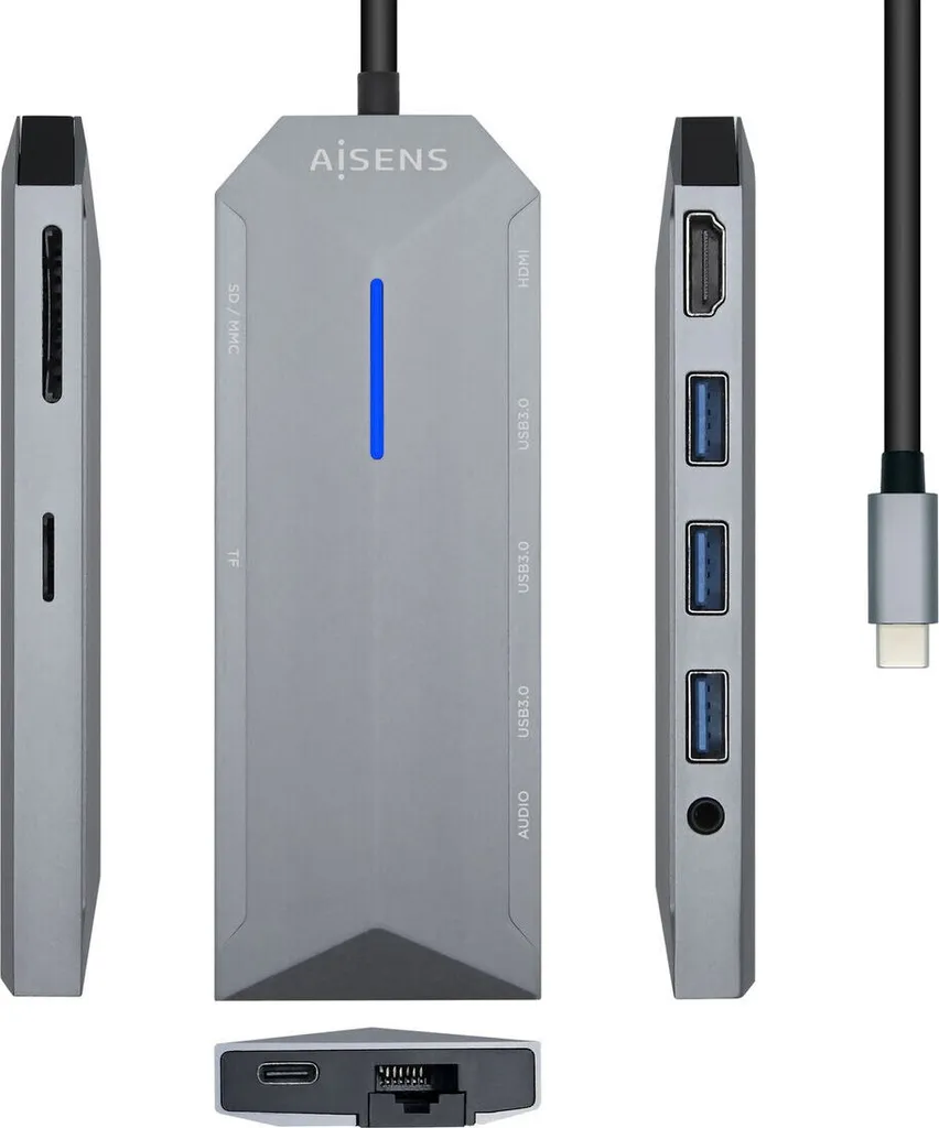 Hub USB Aisens ASUC-9P001-GR Grigio 100 W (1 unità)