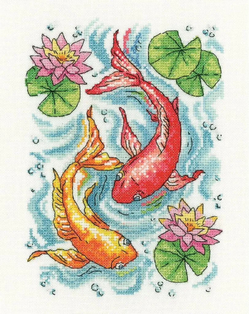 Broderie facile Point de Croix Heritage Set Aida Étang Poissons KCFI1619-A
