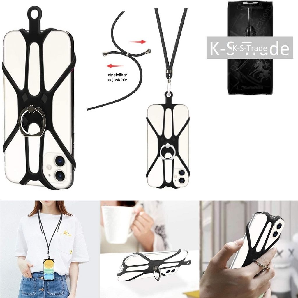 K-S-Trade 3in1 Handykette Handyband Handykordel Halsband Smartphone-Ring Handy-Ring kompatibel mit Asus Zenfone Max Pro (M2) Fingerhalterung Handyring