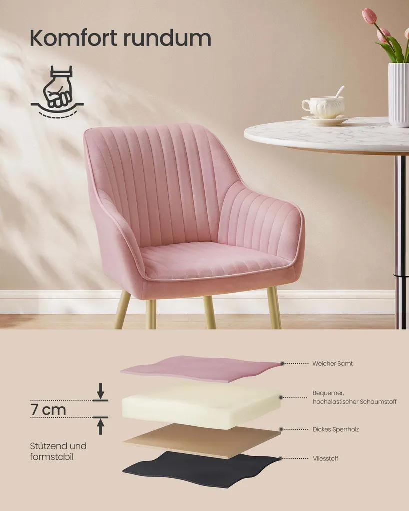 Fauteuil de Lecture Velours Rose - Siège Confortable pour Chambre Rootz