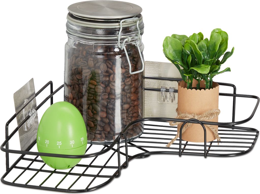 Merkloos 2x Eckregal Küche ohne Bohren - Küchenregal Arbeitsplatte - schwarzes Wandregal selbstklebend