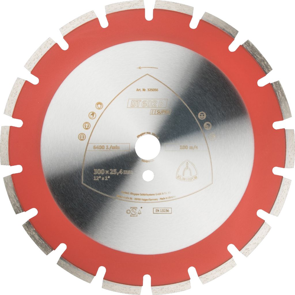 Klingspor DT 602 B Diamanttrennscheiben, 300 x 2,8 x 25,4 mm 18 Segmente 40 x 2,8 x 9 mm, Weitverzahnt