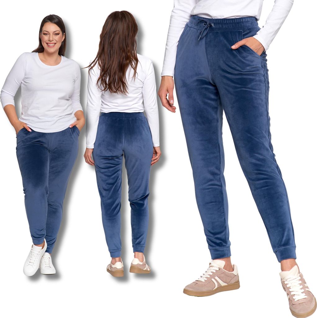 Velours-Damen-Trainingsanzughose Mit Hohem Bund Und Bequemer Moräne S