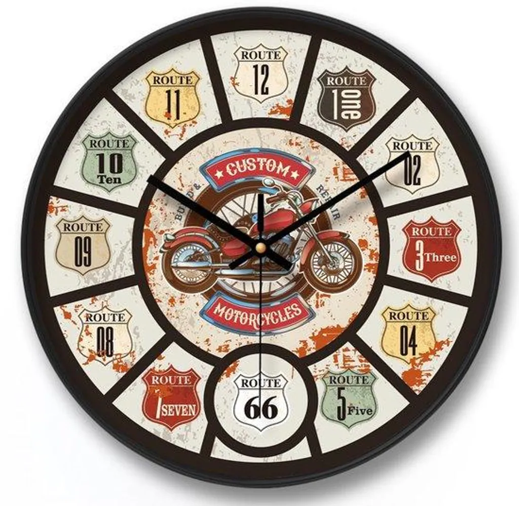 Grande horloge murale moto vintage 30 cm pour déco salon et garage rétro