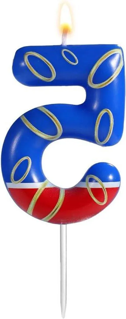 Bougie d'anniversaire numéro 5 bleue et dorée pour fête d'enfant 7cm