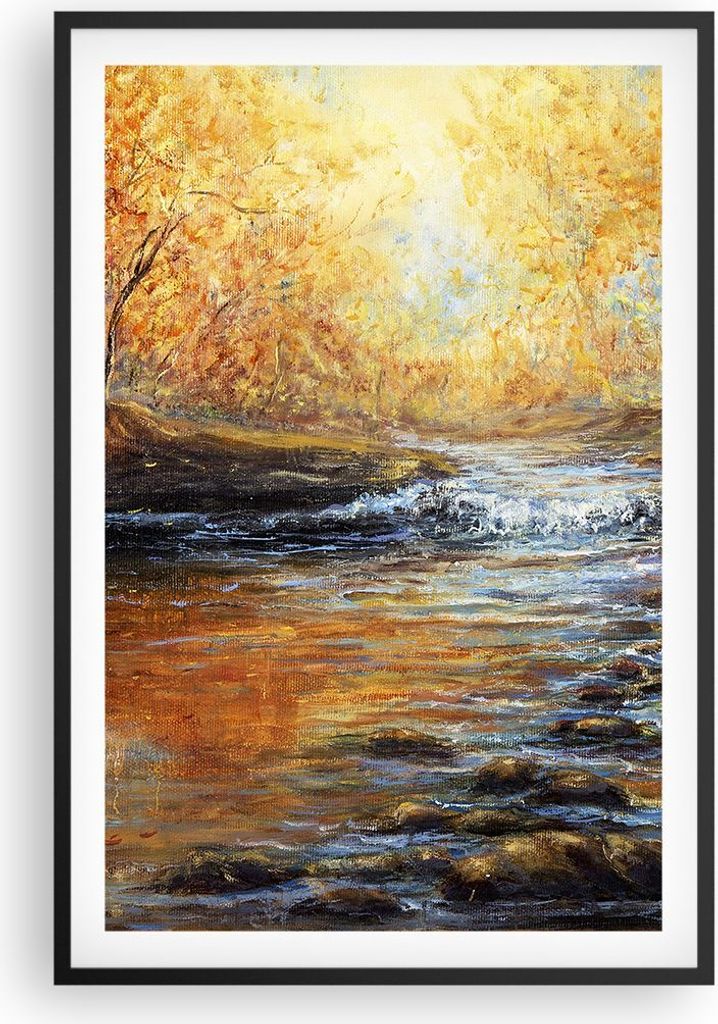 Gerahmtes Poster - Schwarzer Rahmen - Bach Park Baum - 61x91,5 cm - Wand Bild - Wanddeko - Wandbilder - Kunstposter - Wandposter - Bilderrahmen - B...