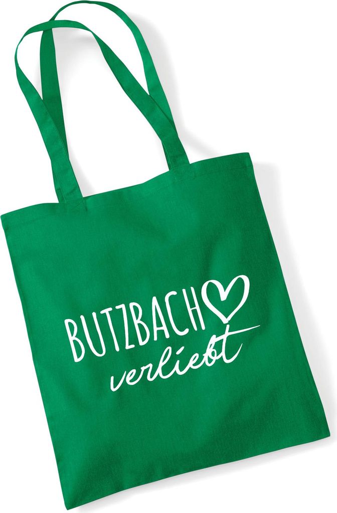 Huuraa Jutebeutel Butzbach verliebt 10 Liter Kelly Green Baumwolle Tasche Geschenkidee