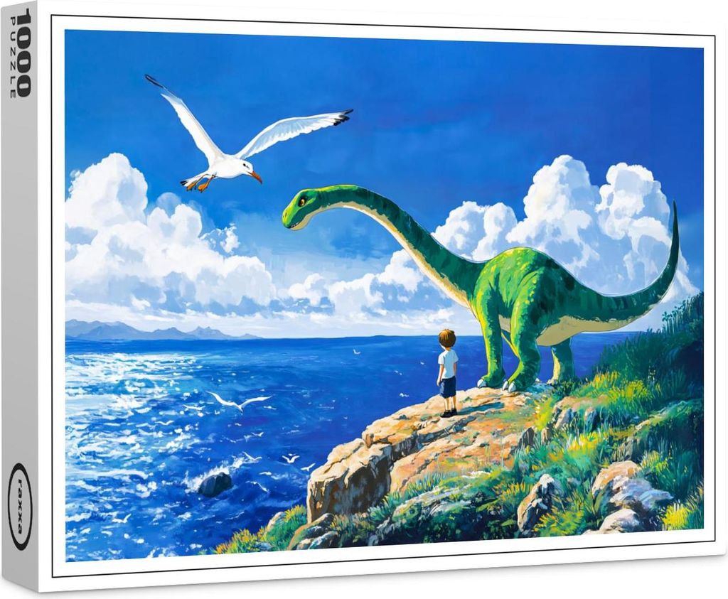 raxxa Premium-Puzzle "Anime boy and Brachiosaurus overlooking sea", 1000 Teile