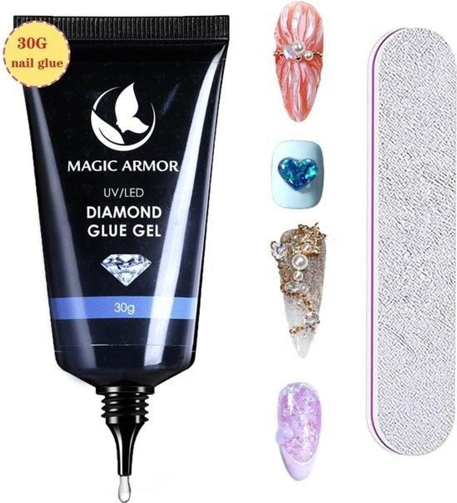 Strasskleber-Gel für Nagelkunst, 30 g, extra starkes Klebegel für Nagelspitzen und Strass-Nagelverzierungen, 3D-Nageldesign, Aushärtung erforder...