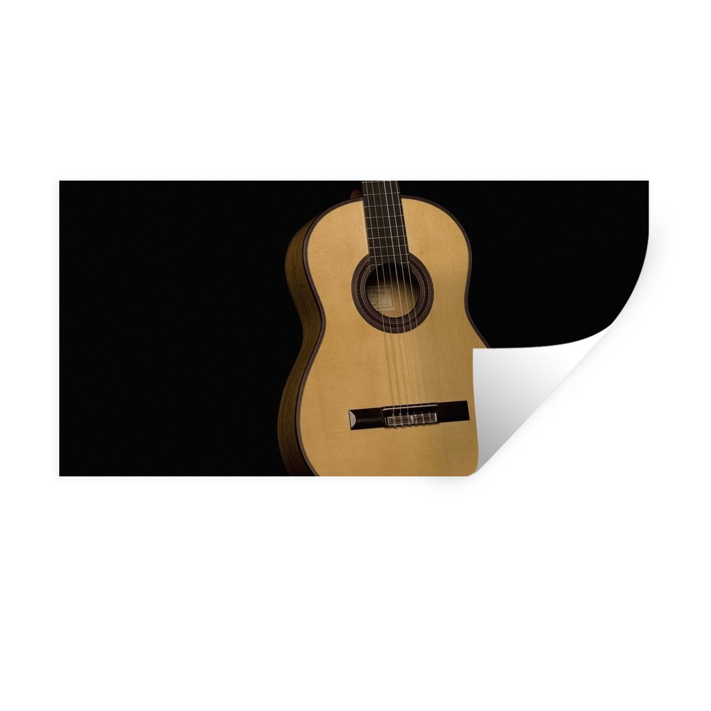 MuchoWow Wandtattoo Wandsticker Wandaufkleber Vorderansicht einer akustischen Gitarre auf schwarzem Hintergrund 80x40 cm Selbstklebend und Reposi...