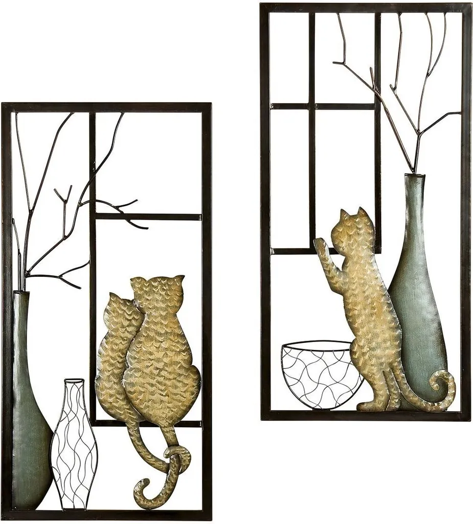 Tableau de Décoration Murale en Métal Motif Chat Pawlette Gilde 80 cm