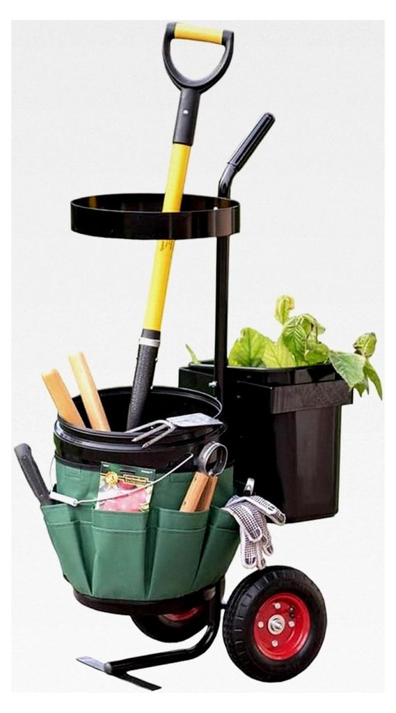 Hand- und Gartenwagen | 40x56x104 cm Grün | Werkzeugtrolley Set | Transportwagen für Gartenwerkzeug aus Metall | bis 40 kg belastbar