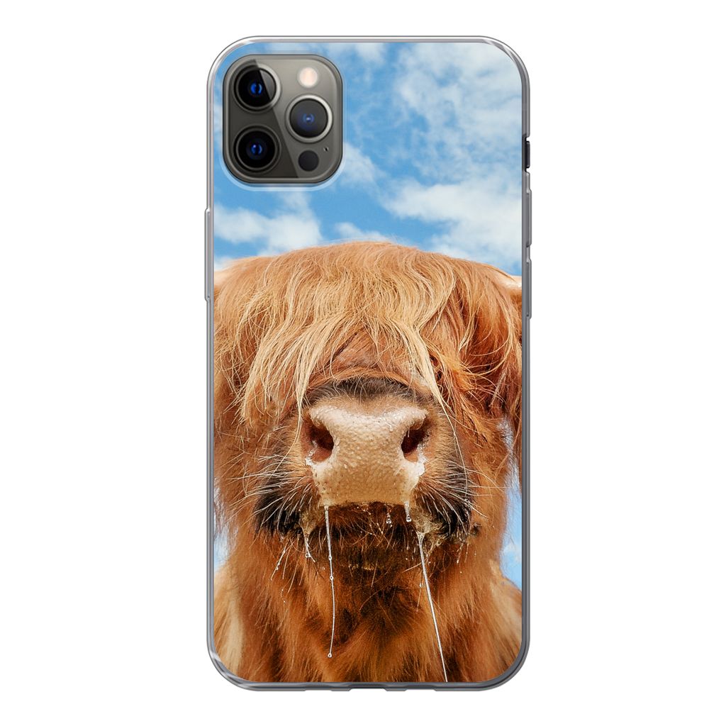 MuchoWow Handyhülle Schutzhülle Hülle für iPhone 12 Pro Max Schottischer Highlander - Wolke - Tiere Silikon Softcase Handy Hülle - Hartschale
