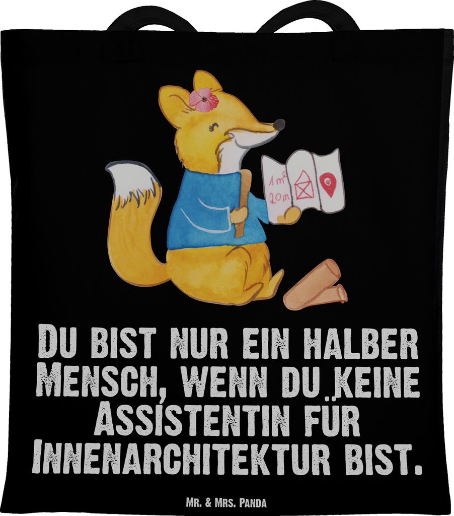 Mr. & Mrs. Panda Einkaufstasche Assistentin für Innenarchitektur Herz - Schwarz - Geschenk, Schultasche, Shopping Tasche, festival, Tote Bag