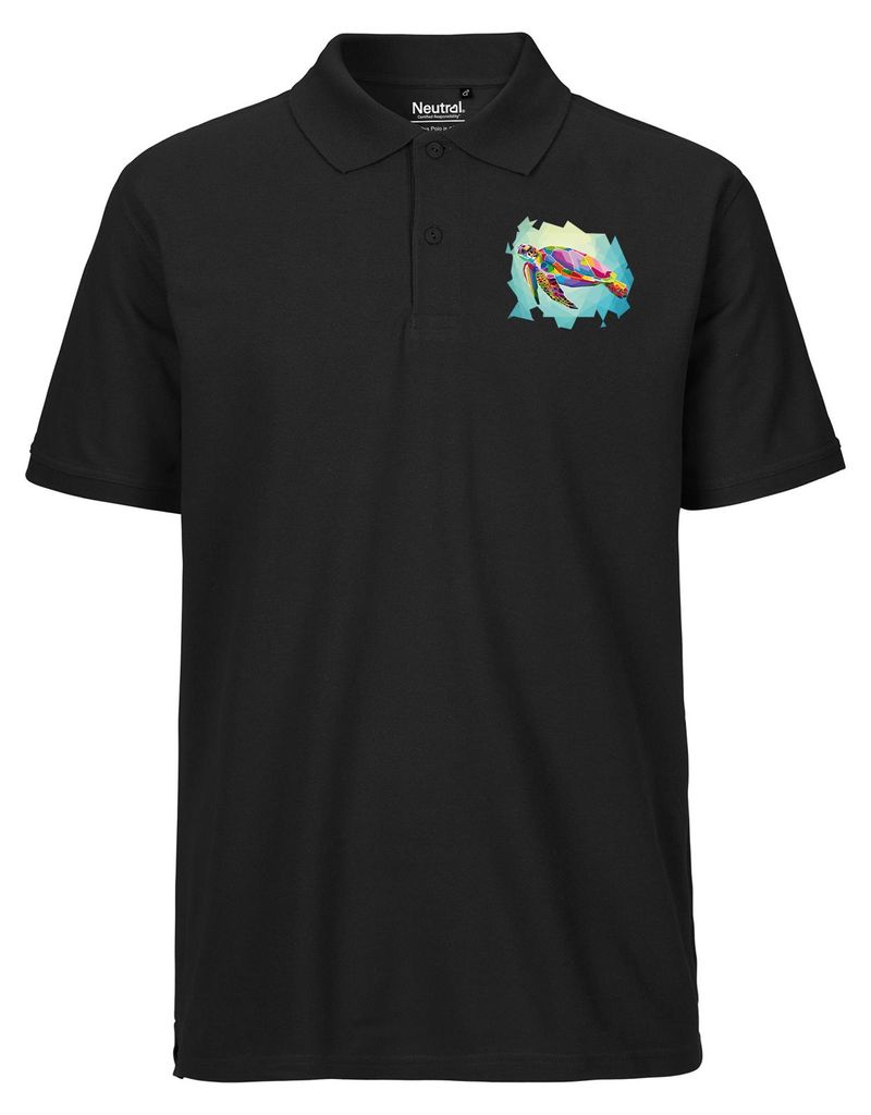 Huuraa Herren Polo Shirt Wasserschildkröte Colorful 3XL Black Bio Baumwolle Fairtrade Poloshirt Geschenkidee
