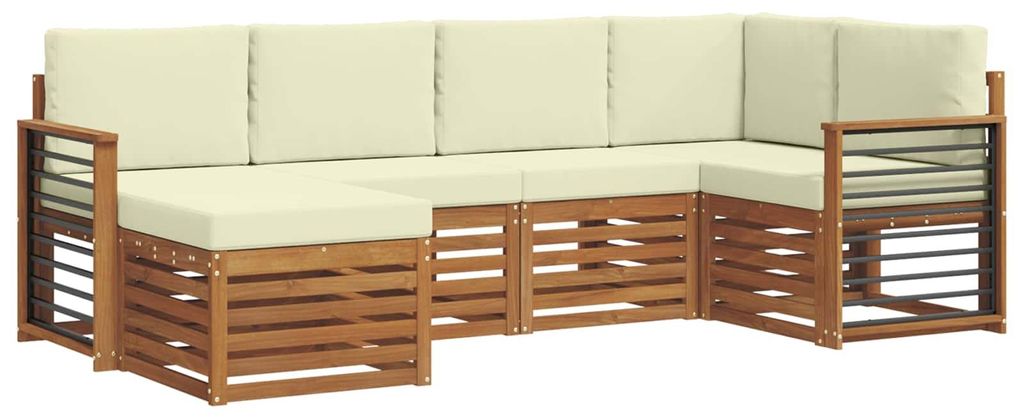vidaXL Ecksofa Set mit Kissen 6 pcs Natur und Creme Massivholz Akazie