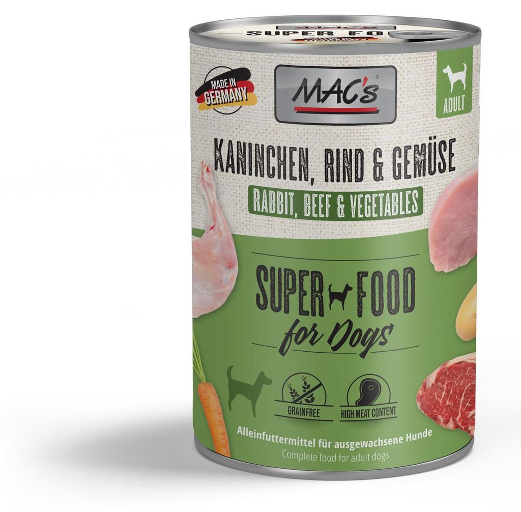 MAC´s 6x400g Kaninchen, Rind & Gemüse Nassfutter für Hunde Produktbild 