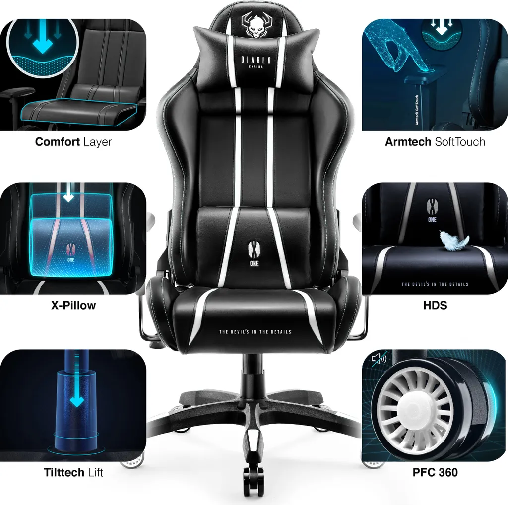 Siège Gaming Ergonomique Diablo X-One 2.0 Accoudoirs et Coussins Pro - 7