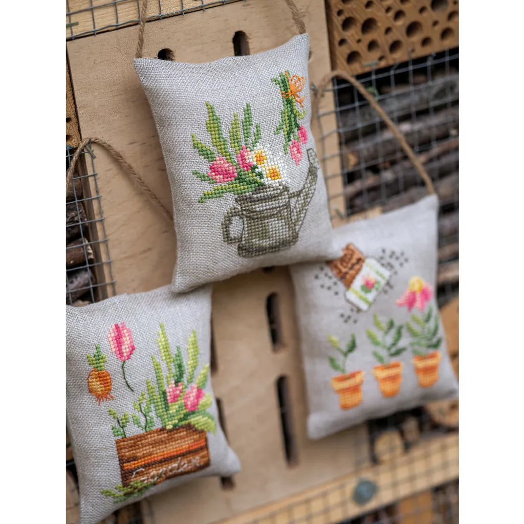 Coussins Décoratifs à Broder Jardin I Set de 3 Point de Croix 11x13 - 5