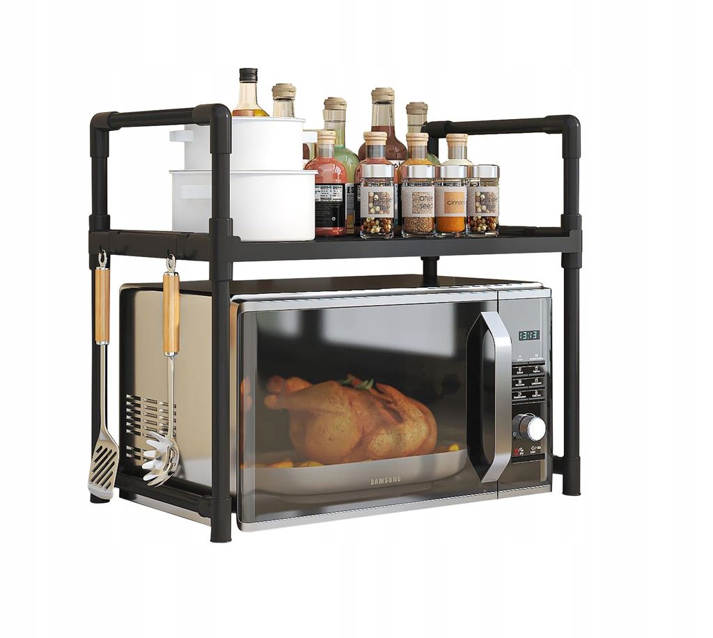 Küchenregal für Mikrowelle Organizer Schrank Schwarz 2 Ebenen 48cm Regal