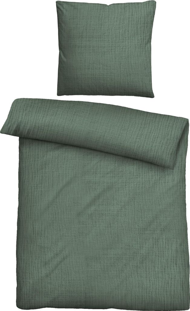biberna Musselin Bettwäsche 0480500 UNI color: schilfgrün, size: 1x 155x220 cm + 1x 80x80 cm