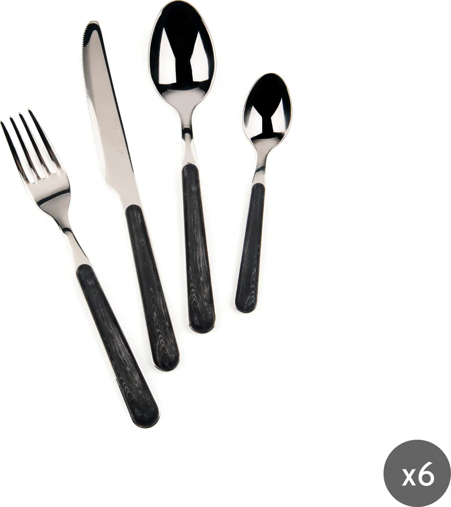 Excelsa set di posate 24 pezzi Legno acciaio nero
