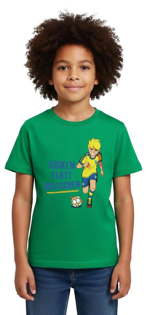 Spreadshirt Teufelskicker Kicken Statt Quatschen Kinder T-Shirt, 122/128 (7-8 Jahre), Kelly Green
