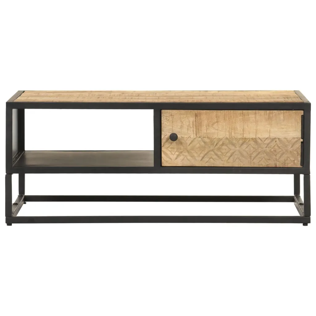 Table Basse en Bois de Manguier avec Façade Sculptée à la Main 90cm