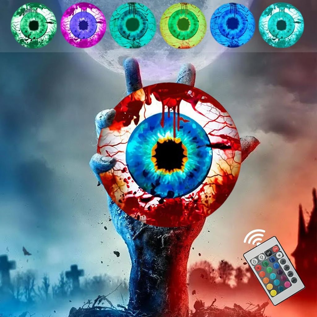 Halloween Deko Aufblasbarer Augapfel 40CM, Horror Augapfel Aufblasbare Halloween Deko Mehrfarbigem RGB LED Augapfellicht
