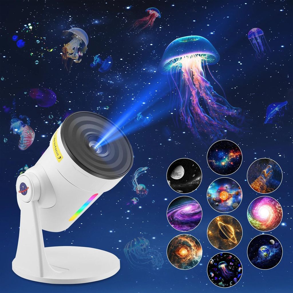 Sternenprojektor Galaxie - Nachtlicht Projektor - 10 HD Weltraumscheiben - 7 Farben mit Timer - Für Kinderzimmer und Heimkino - Netzbetrieb - Weiß