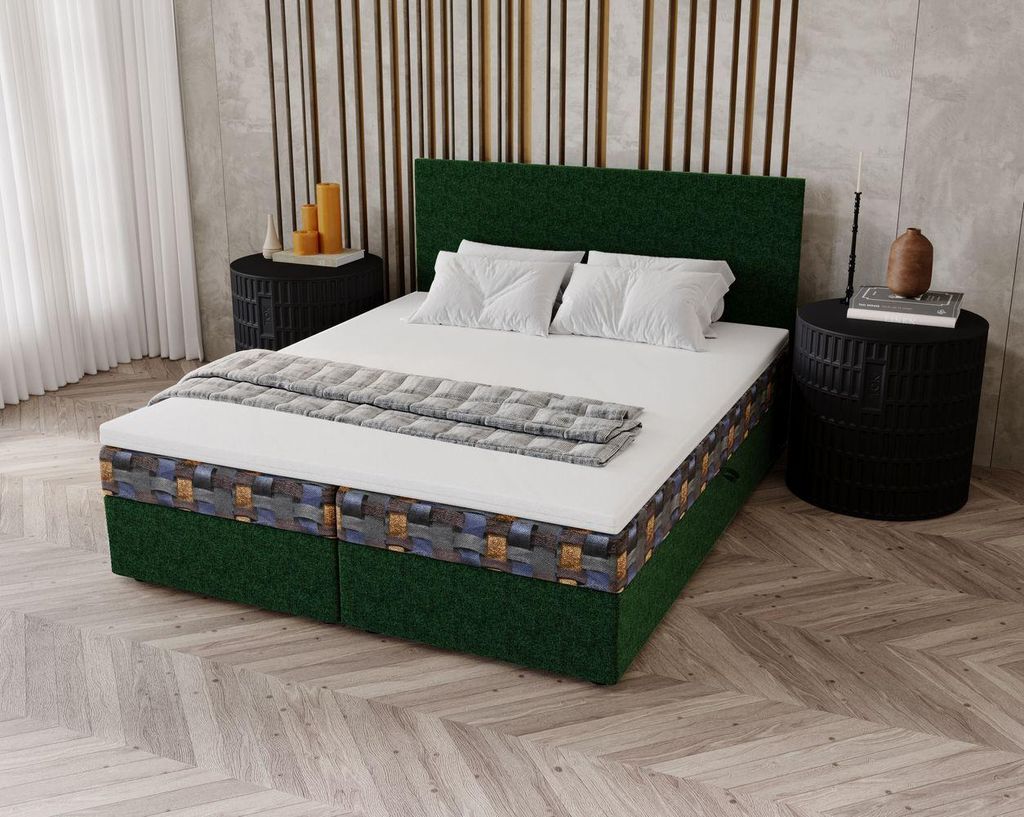 Polsterbett OTILIE 3 140x200 mit Stauraum - grün + gemustert