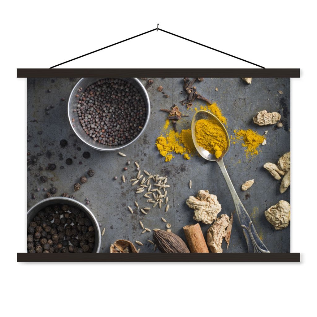 MuchoWow Textilposter Kräuter auf grauem Hintergrund 150x100 cm mit schwarzem Rahmen - Schlafzimmer