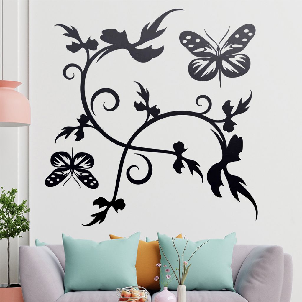 Falter Schmetterling Ranke Wandtattoo in 6 Größen - Wandaufkleber Wall Sticker - Dekoration, Küche, Wohnzimmer, Schlafzimmer, Badezimmer