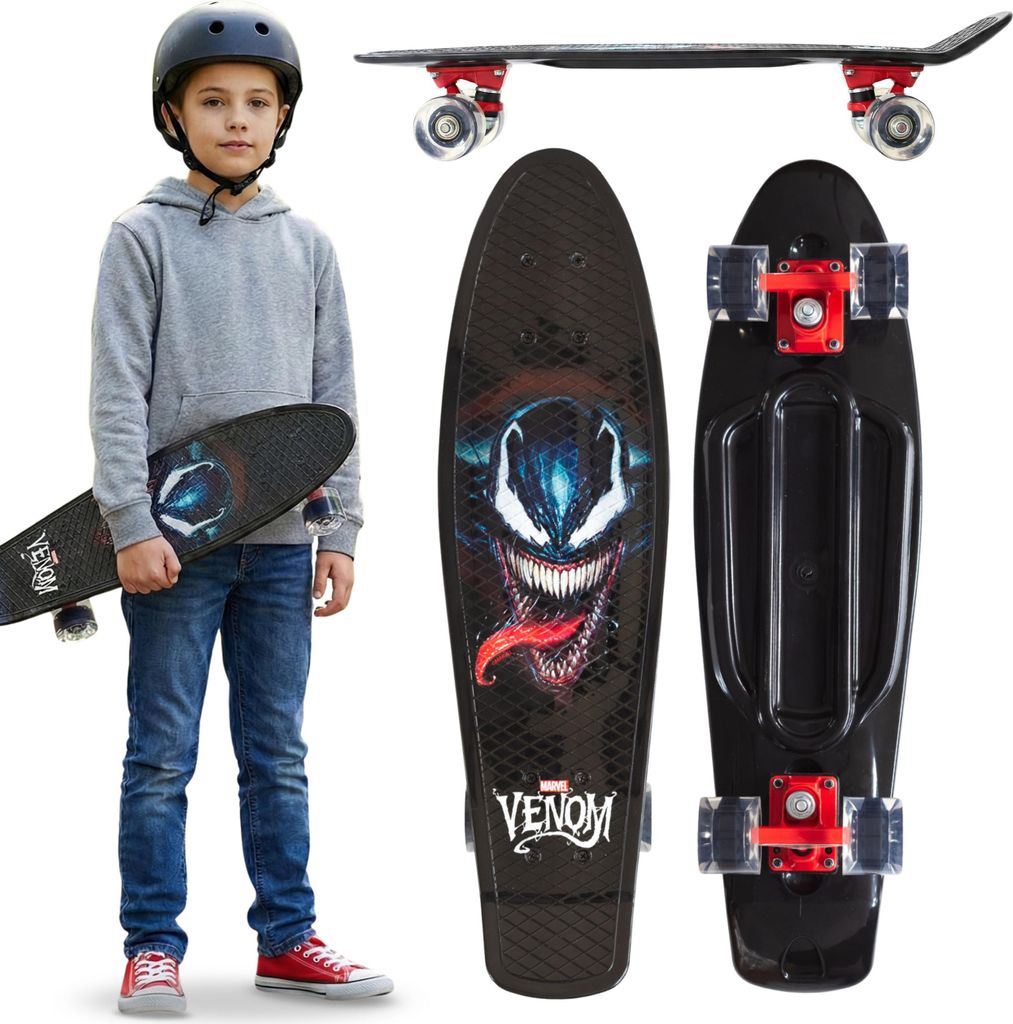 MARVEL VENOM Jugend-Fish-Skateboard, 67 cm lang, rutschfestes Deck, stabil bis 100 kg