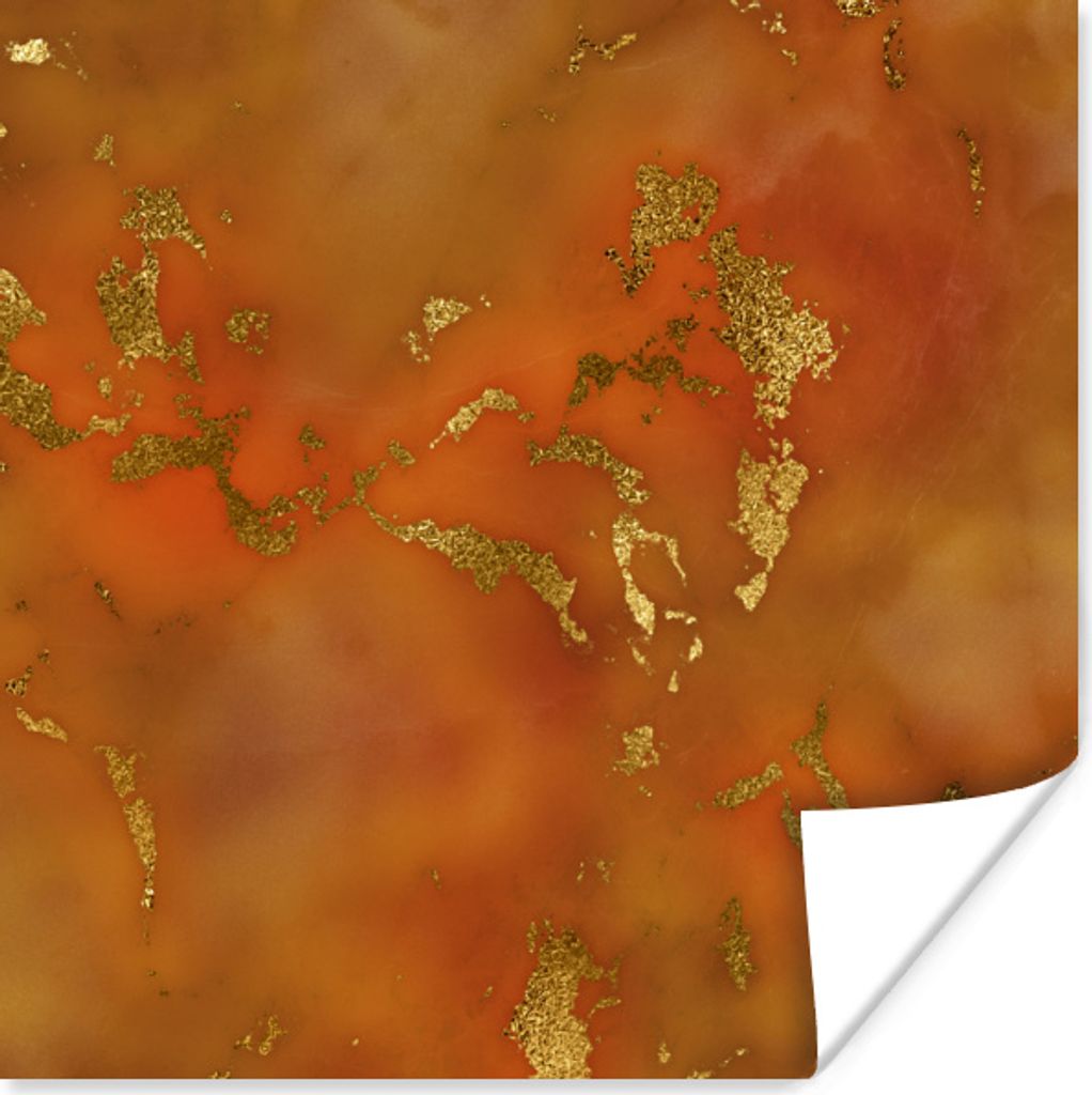 MuchoWow Poster Marmor - Gold - Orange 30x30 cm - Wandposter - Printing