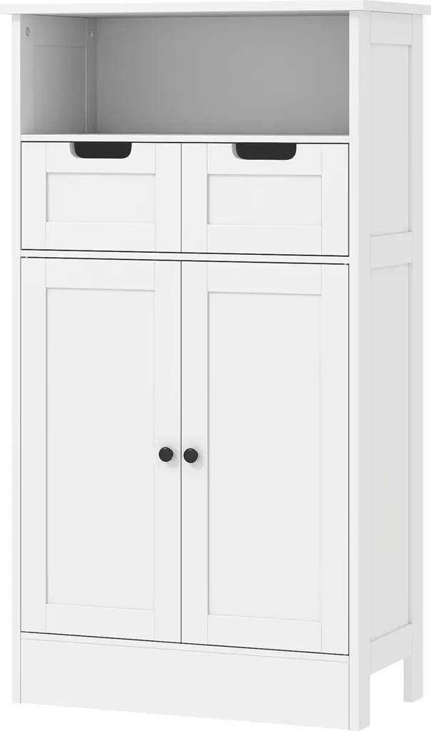 Meuble de salle de bain Kleankin blanc 60x30x108cm avec étagère réglable