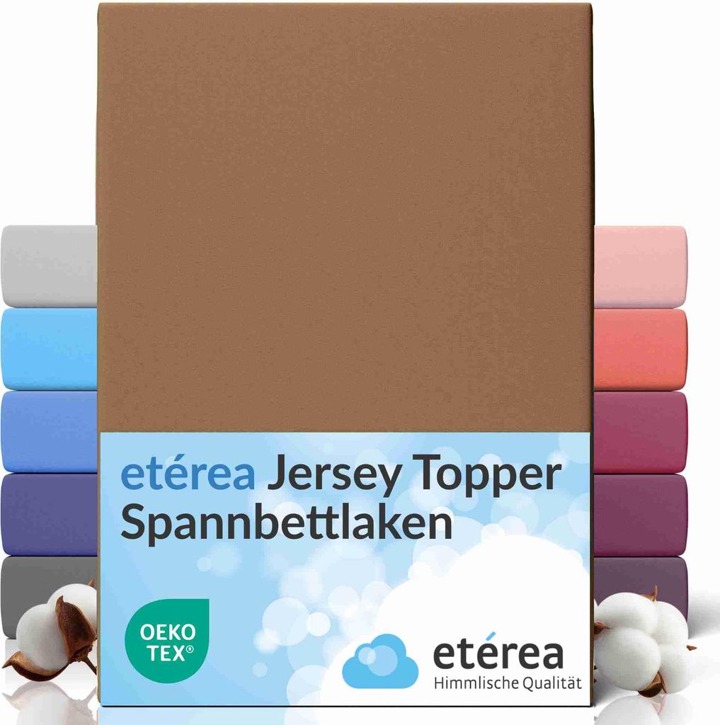 etérea Topper Jersey Spannbettlaken 200x220 cm – 100 % Baumwolle, formstabil & pflegeleicht - Mokka