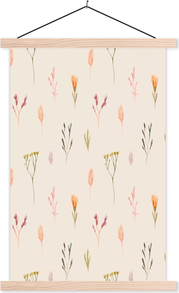 MuchoWow Textilposter Blumen - Pastell - Farben 120x180 cm mit holzfarbenen Rahmen - Textil-Plakat