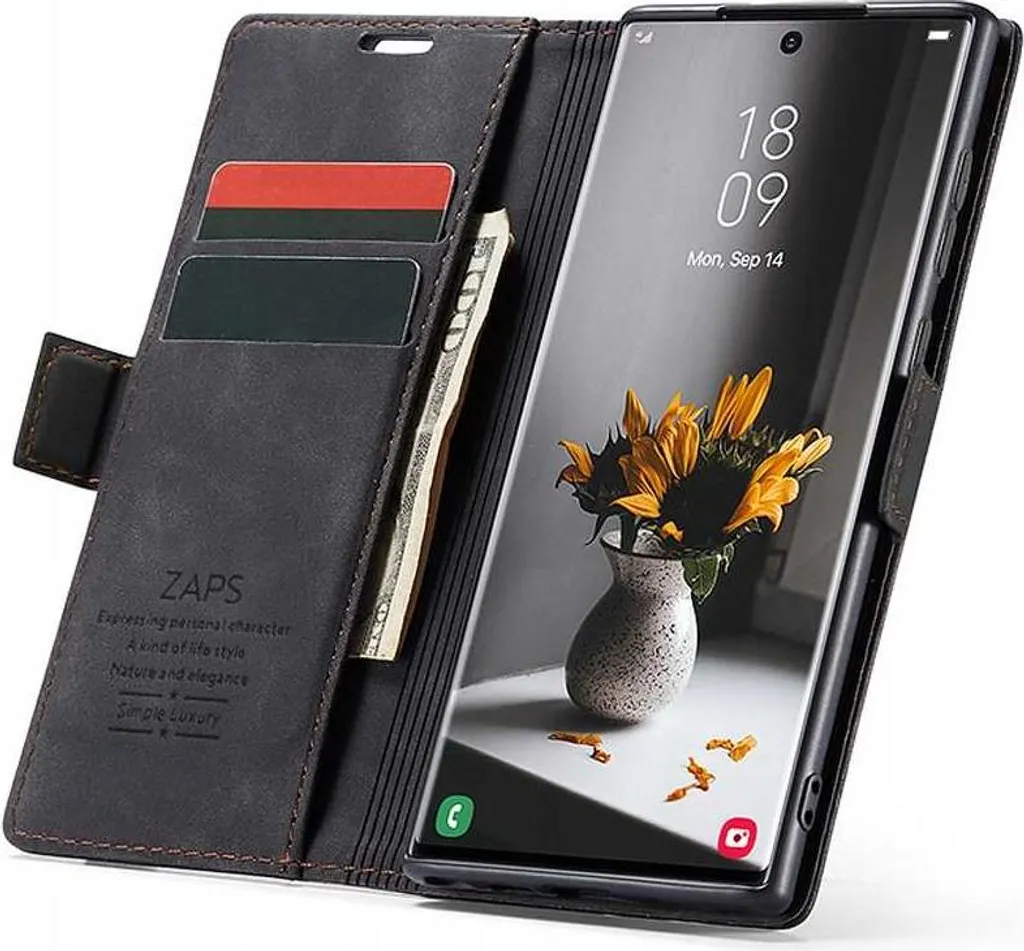 Housse Cuir Galaxy S23 Ultra avec Porte-Carte - Étui Portefeuille Noir Chic