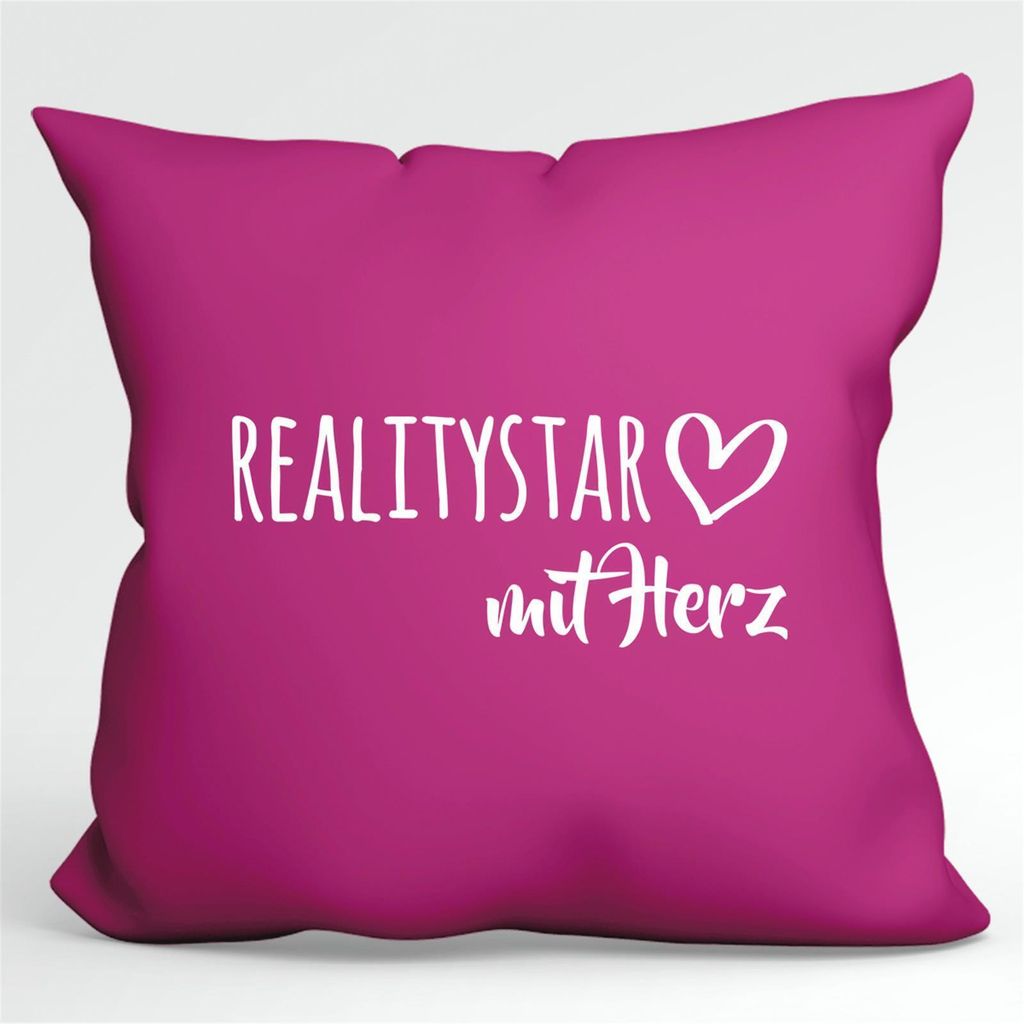Huuraa Kissenbezug Ralitystar mit Herz 40x40cm Fuchsia Baumwolle Dekokissenbezug Geschenkidee