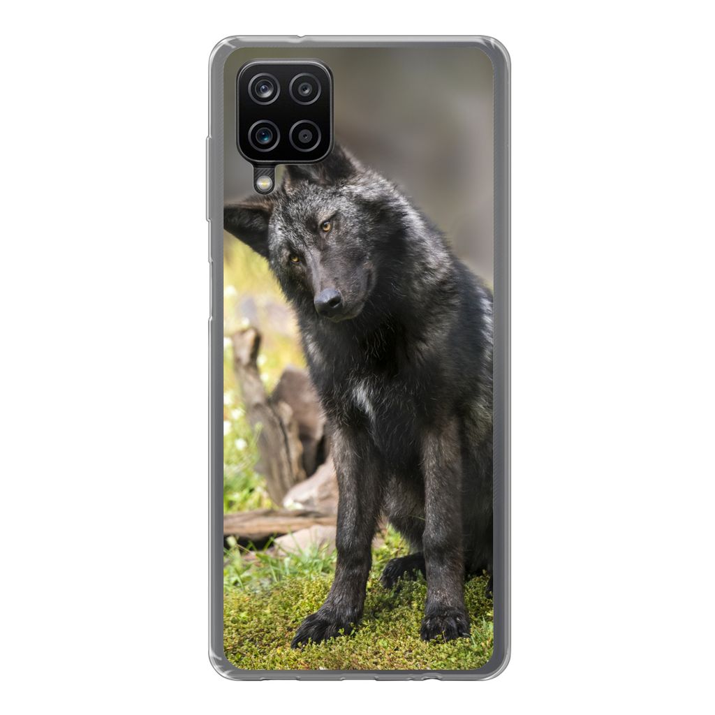 MuchoWow Handyhülle Schutzhülle Hülle für Samsung Galaxy A12 Wolf - Schwarz - Gras Silikon Softcase Handy Hülle - Bild