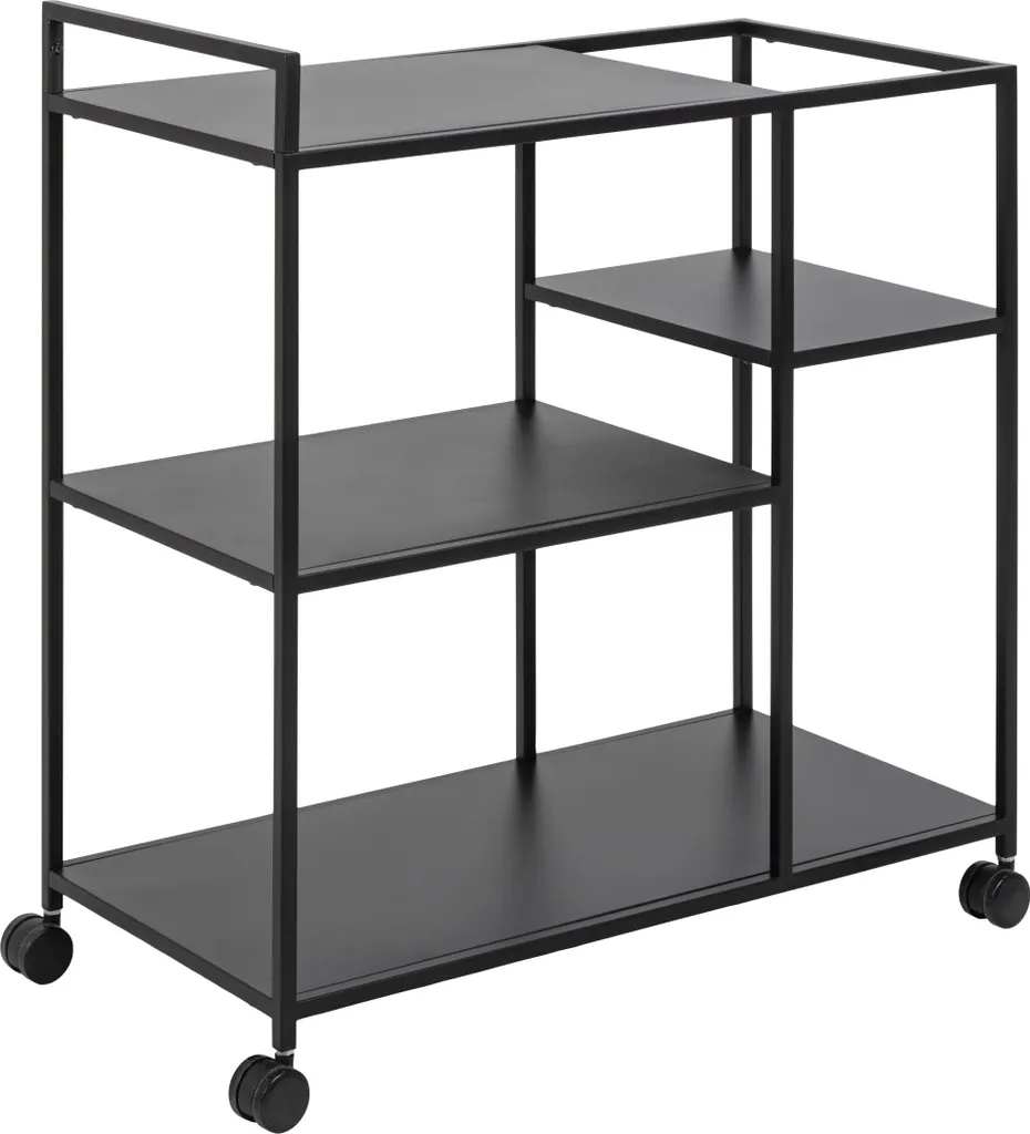 Table basse rectangulaire sur roulettes style chariot industriel noir