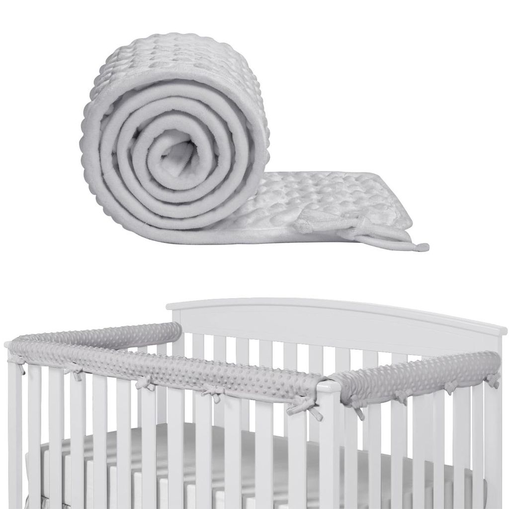 Bettkantenschutz, bettkantenschutz kinderbett, 128 x 18 cm/68 x 18 cm, Ersatzbezug Schutz für Bettrahmen Kantenschutz Kinder Babybett Minky Grau