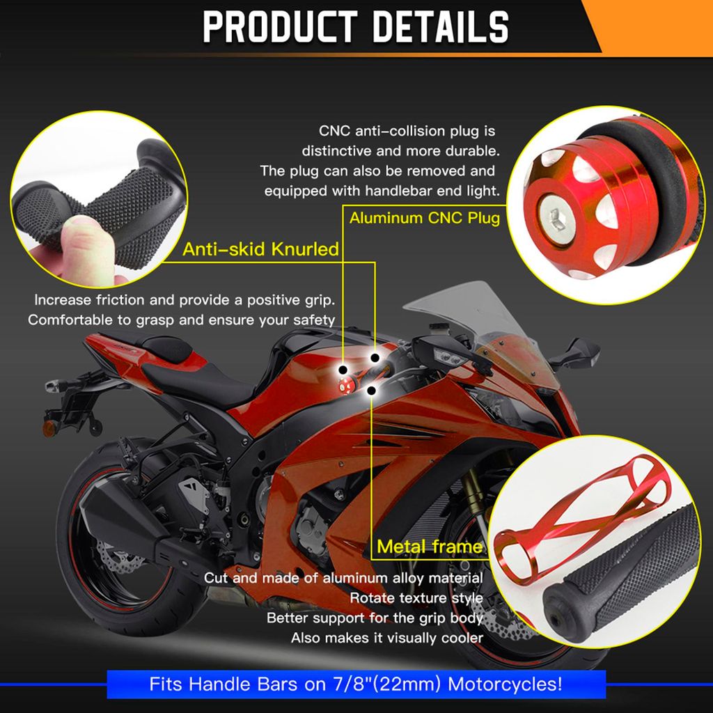 Universal Motorrad Twill Form Metall Gummi Handgriffe Gasgriff Griff Für 7/8'' 22mm Lenker Sport Bike Straße